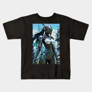 Anime Cybernetic Female Soldier Cyborg Mecha futuristic poster Kids T-Shirt